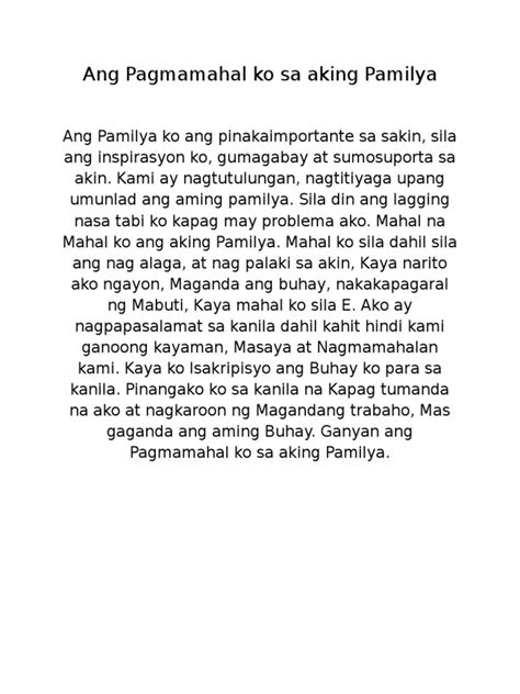 Sanaysay Tungkol Sa Pamilya .